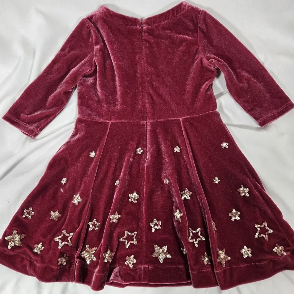Boden Girls Pink Velour Dress With Sequin Stars